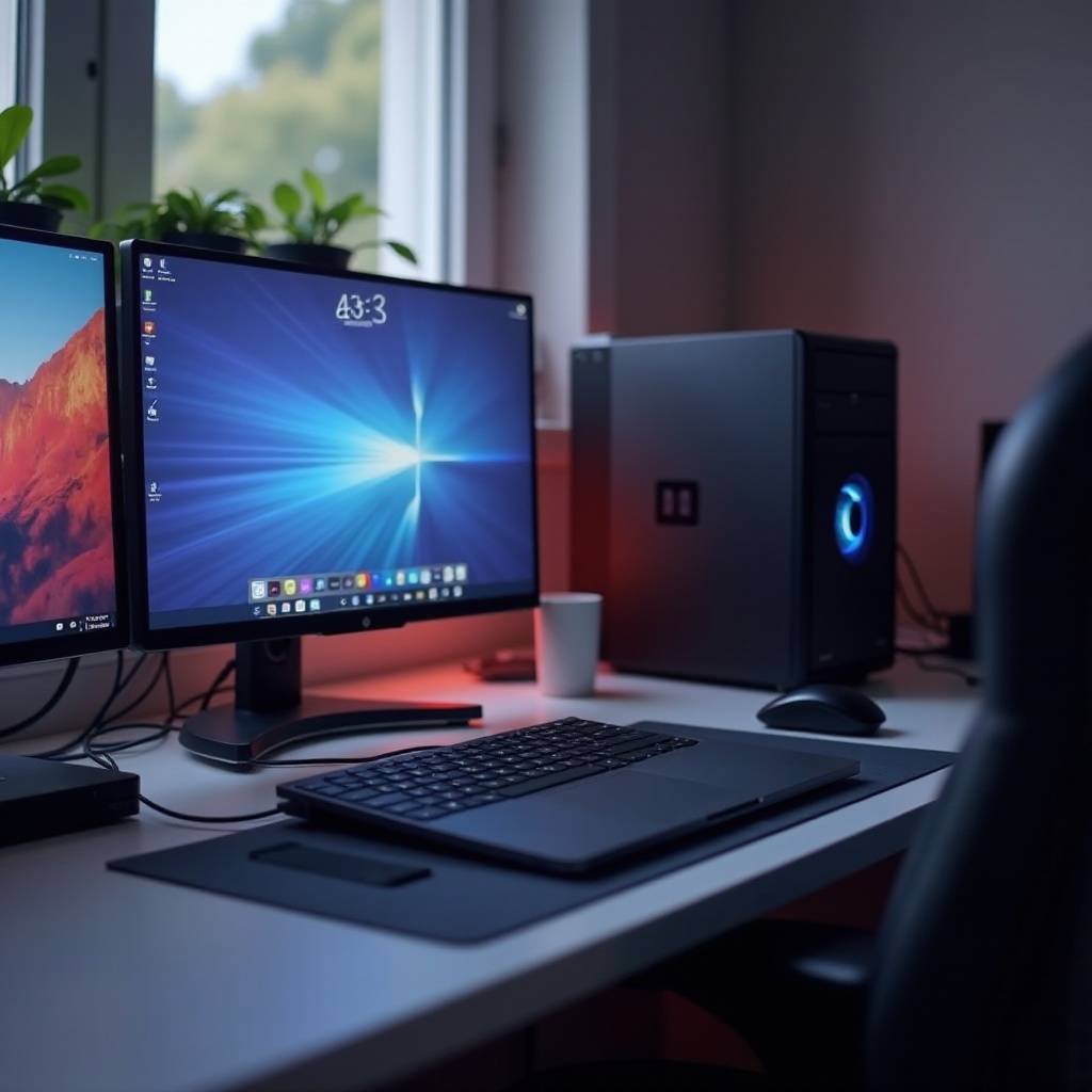 tener la pantalla del portátil en una configuración de dos monitores con un PC de escritorio