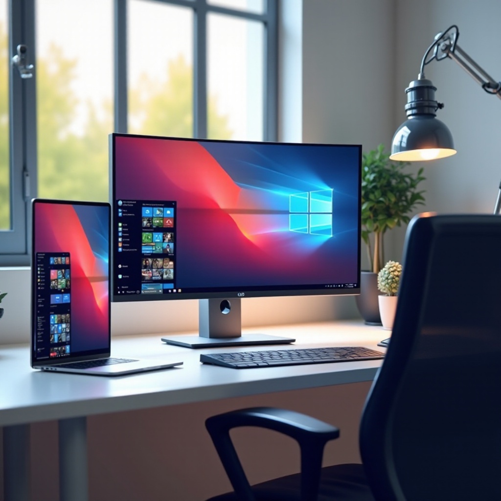 tampilkan layar laptop pada setup monitor ganda dengan PC desktop