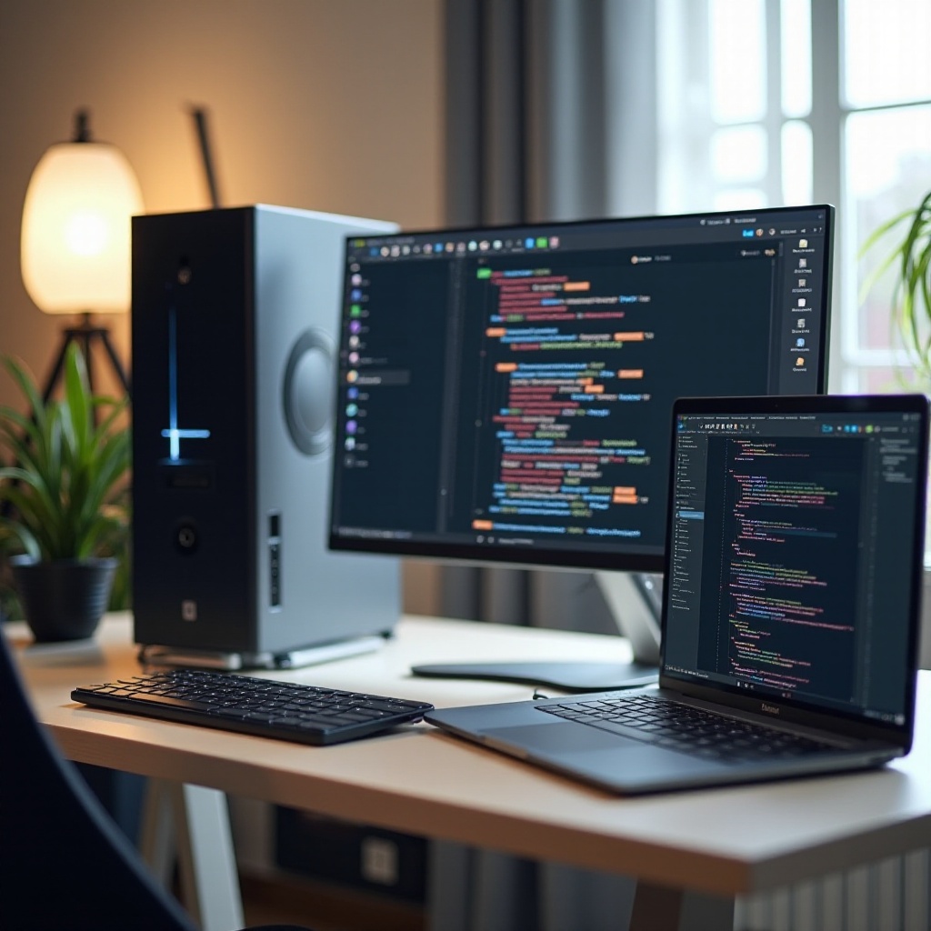 tener la pantalla del portátil en una configuración de dos monitores con un PC de escritorio