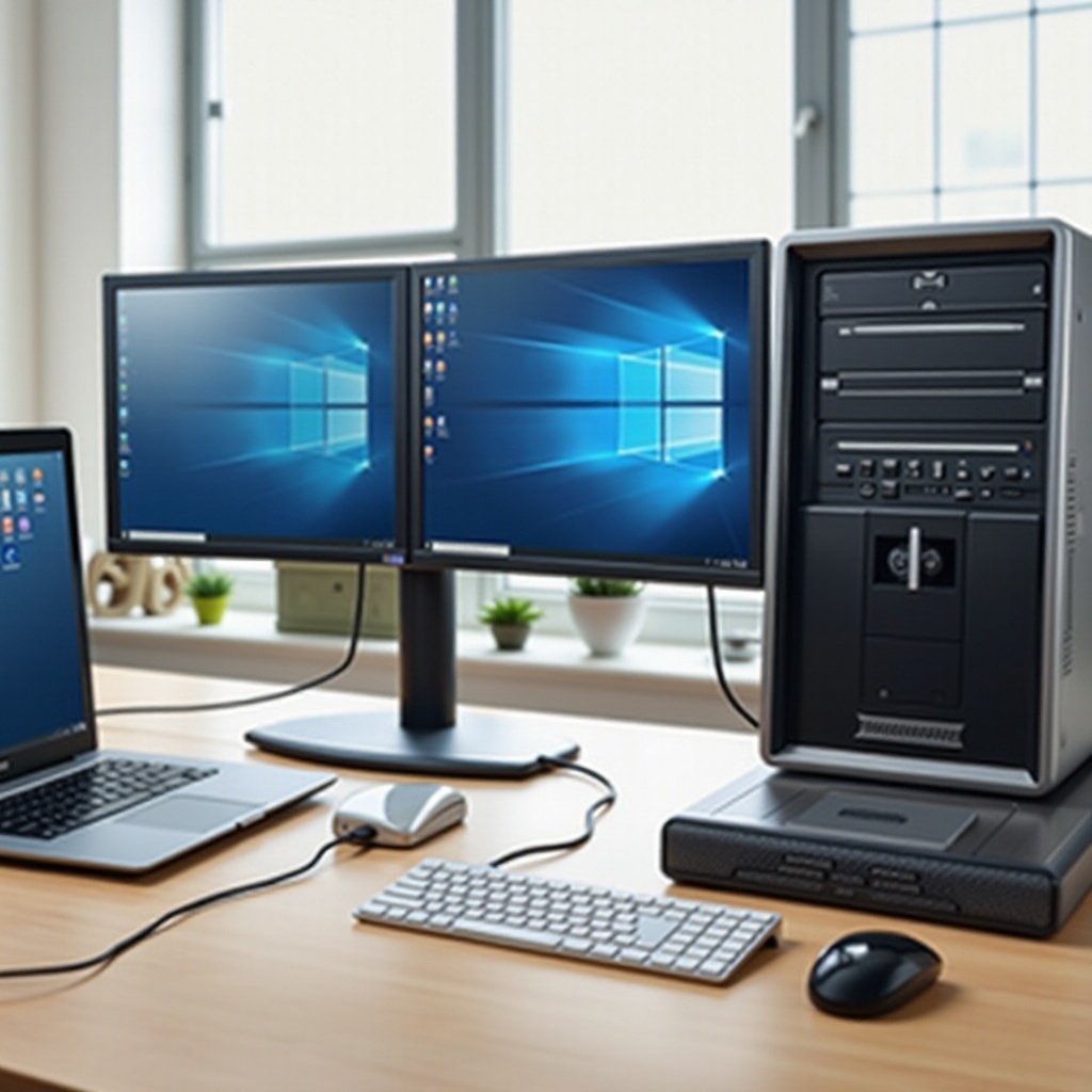 tampilkan layar laptop pada setup monitor ganda dengan PC desktop